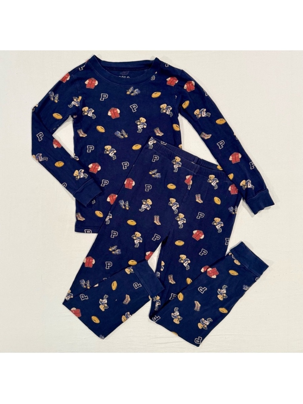 Polo Bear Football Sleep Set Boys 8 Stretch Jersey Pajamas Ralph Lauren Kids